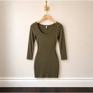 Mudd Women Olive Green Bodycon Mini Dress Scoop Neck 3/4 Sleeve Size Small